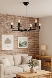 Lampa wisząca modern farmhouse 6-płomienna  czarny żyrandol świecznikowy, styl rustykalny vintage
