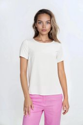Bluzka basic z krótkim rękawem - ecru - B193 (kolor ecru, rozmiar 42)