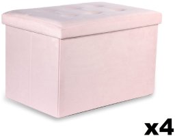Pufa składana XL z guzikami - 60x38x38cm aksamit róż x 4