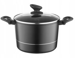 GARNEK DELUX 24 CM 6,2L. Z POKRYWKĄ, WYSOKI, IND. by M.G. (CZARNY, POWŁOKA NIEPRZYWIERALNA , UCHWYT CZARNY)