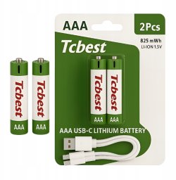 Baterie Do Ładowania USB-C Akumulatorki AAA Litowo Jonowy 2x Bateria  Kabel