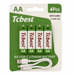 Baterie Do Ładowania USB-C Akumulatorki AA Litowo Jonowy 4x Bateria   Kabel