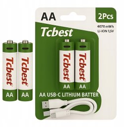 Baterie Do Ładowania USB-C Akumulatorki AA Litowo Jonowy 2x Bateria   Kabel