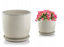 Doniczka ceramiczna z podstawką kremowa okrągła 31x27cm