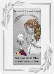 Pamiątka I Komunii Świętej | Srebrny obrazek dla dziewczynki 13 x 18 cm Uniwersalny
