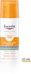 Eucerin Oil Control Dry Touch Gel Kreminis SPF 50+ Tinted Light apsauginis kremas nuo saulės, 50 ml