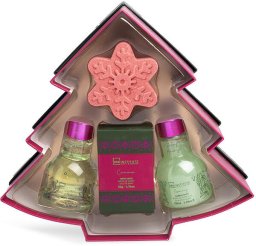 Rinkinys IDC Institute Kalėdų eglutė: vonios putos, 100 ml + dušo želė, 100 ml + vonios druska, 50 g + vonios kamuoliukas, 50 g