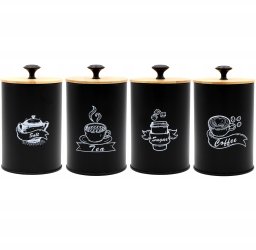 KOMPLET 4 POJEMNIKÓW KAWA HERBATA CUKIER SÓL 16X9,5CM BRUNBESTE BB-2675 (NAPISY ENG)