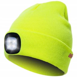 CZAPKA ZIMOWA ROBOCZA CIEPŁA Z LATARKĄ CZOŁOWA LED ŁADOWANIE USB ŻÓŁTA NEON