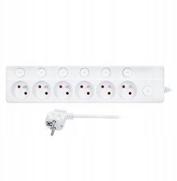 Solight 6z prodlužovací přívod, 3m, 3 x 1mm2, bílý, 6+1 vypínač