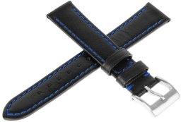 Skórzany pasek do zegarka Connect A02 18 mm czarny niebieska nitka .