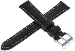Skórzany pasek do zegarka Connect A01 18 mm czarny beżowa nitka .