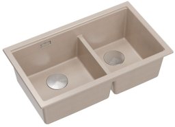 QUADRON | LOGAN 120 | granitowy zlewozmywak kuchenny PEARL BEIGE + STAL | wymiar: 76 x 45 x 23,5 cm | 2-komorowy podwieszany | podbudowa szafki od: 80 cm