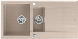 Zlewozmywak GraniteQ EVAN 156 zlewozmywak z syfonem Push To Open 1,5-komorowy z/o (1000x500x210; kom. 420x480) pearl beige / elementy stalowe