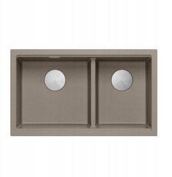QUADRON | LOGAN 120 | granitowy zlewozmywak kuchenny SOFT TAUPE + STAL | wymiar: 76 x 45 x 23,5 cm | 2-komorowy podwieszany | podbudowa szafki od: 80 cm