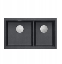 Zlewozmywak GraniteQ QUADRON | LOGAN 120 | granitowy zlewozmywak kuchenny BLACK DIAMOND + STAL | wymiar: 76 x 45 x 23,5 cm | 2-komorowy wpuszczany | podbudowa szafki od: 80 cm