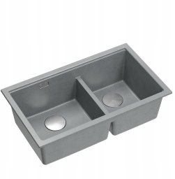 QUADRON | LOGAN 120 | granitowy zlewozmywak kuchenny SILVER STONE + STAL | wymiar: 76 x 45 x 23,5 cm | 2-komorowy podwieszany| podbudowa szafki od: 80 cm