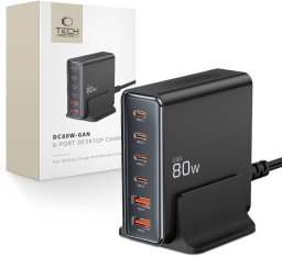 TECH-PROTECT DC80W-GAN 6-PORT DESKTOP CHARGER PD80W/QC3.0 BLACK