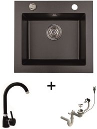Sink and faucet set AQUALINE QUADRO S, 400 x 500 mm, black
