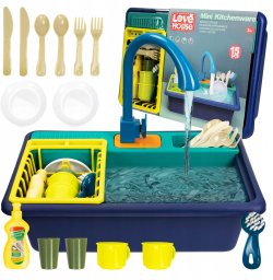 Zlewozmywak Zlew Dla Dzieci Kran Z Wodą Naczynia Sztućce Akcesoria Zestaw