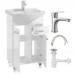 Szafka łazienkowa z umywalką na nóżkach 85x50 stojąca biała z baterią