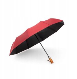 Automatyczny składany parasol z drewnianą rączką 10-ramienny XXL 115 cm czerwony