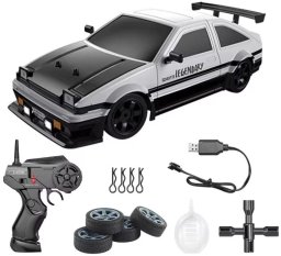 DUŻY Samochód Do Driftu Auto RC Drift 1:16 2,4 GHz PARA DYM Biała Toyota 4WD LED