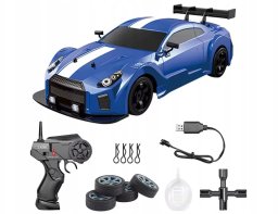 DUŻY Samochód Do Driftu Auto RC Drift 1:16 2,4 GHz PARA DYM 4WD Niebieski Nissan GTR LED