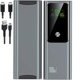 POWERBANK 100W 20000mAh AMPER i WOLTOMIERZ 2x KABEL SUPER SZYBKIE ŁADOWANIE