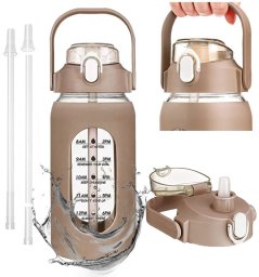 Szklana butelka na wodę 950 ml ze słomką Supero, jasnobrązowa