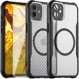 Hello Case Etui Pancerne do Apple iPhone 12 (Do Magsafe, Karbon, Czarne) Szkło 9H
