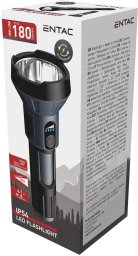 LED flashlight ENTAC, IP54, 3W+3W, 180lm, rechargeable, USB, COB, powerbank function