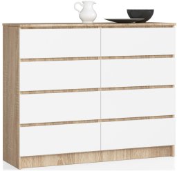 Komoda NORE K120 su 8-iais stalčiais, ąžuolo spalvos/balta