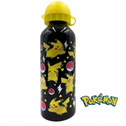 Butelka aluminiowa / bidon / korek niekapek / Pokemon / czarna / Pikachu