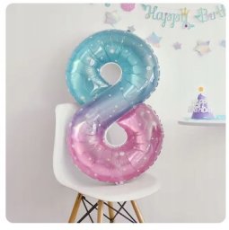 Balon 8 urodziny Cyfra OSIEM Foliowy Happy Birthday różowo-niebieski 100cm