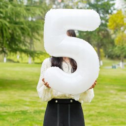 Balon 5 urodziny Cyfra PIĘĆ Foliowy Happy Birthday biały 80cm
