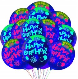 Balon Klasyczny Przezroczysty Świecący Neon Happy Birthday Urodziny 10 szt.