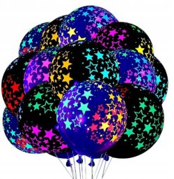 Balon Klasyczny Czarny Świecący Gwiazdki Happy Birthday Urodziny 10 szt.