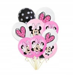Balon Klasyczny z Nadrukiem na URODZINY - MYSZKA MINNIE - 12 szt