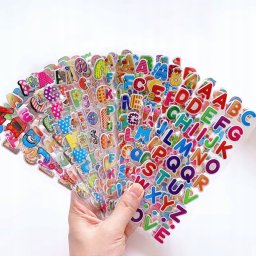 Naklejki 3D Litery Literki Etykieta Dekoracyjna Alfabet 6 arkuszy