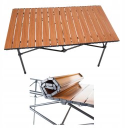 PLATINET CAMPING TABLE FOLDING,  ROLLABLE TOP, 93X54X50 CM, WOODEN COLOR, BLACK LEGS [45963]