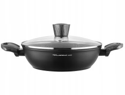 GARNEK BONO 24 CM 2,5L. Z POKRYWKĄ, NISKI, IND. by M.G. (CZARNY, POWŁOKA IMITUJĄCA KAMIEŃ, UCHWYT CZARNY)