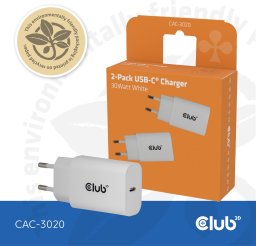 Club3D Lifestyle Ladegerät USB-C 30Watt, 2Stk  weiß retail