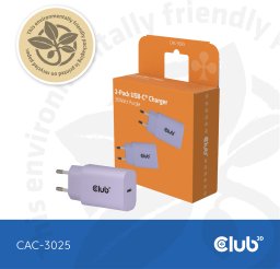 Club3D Lifestyle Ladegerät USB-C 30Watt, 2Stk  lila retail