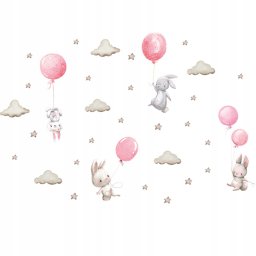 ROOM Decor SIPO-WS63028 NAKLEJKI NA ŚCIANĘ KRÓLIKI BALONY RÓŻOWE