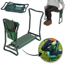 Składany taboret, krzesło, klęcznik ogrodowy 3w1 z kieszonkami 60 x 49 x 25 cm KRT04