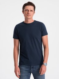 Klasyczny T-shirt męski bawełniany BASIC - granatowy V2 OM-TSBS-0146 4XL