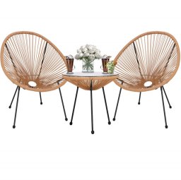 Zestaw mebli rattanowych 2 fotele ażurowe i okrągły stolik ze szklanym blatem beżowy UNIWERSALNY