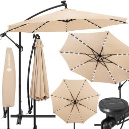Springos Parasol ogrodowy z oświetleniem led na wysięgniku 300 cm składany na balkon, taras ecru UNIWERSALNY