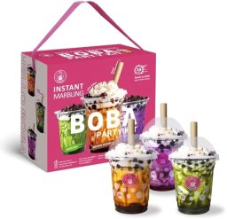 Zestaw Instant Marbling Boba Party Kit do przygotowania Bubble Tea, 6 porcji (2 x 3 smaki) 360g - O's Bubble
